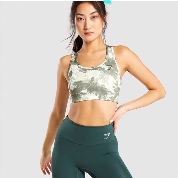 GYMSHARK GREEN/WHITE ESSENTIAL RACER BACK SPORTS BRA size small EUC - Picture 3 of 3